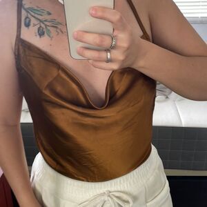 Cowl neck chrome color blouse